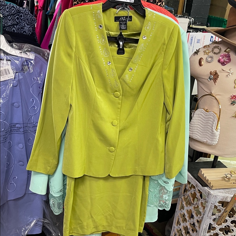 Midnight Velvet Lime Green Embellished Skirt Suit - Picture 1 of 2